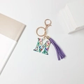 Letter M keychain with colorful flower bird print and a stylish purple suede tassel - Letter M (With Tassel)