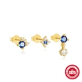 Three-piece S925 sterling silver set with blue zircon stars and sparkling candy gems - #3 Gold 3-Piece Set (Star/Moon/Planet Pendant)