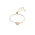 Detailed view of adjustable golden box chain bracelet with sparkling zircon heart charm - Box Chain