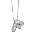 Silver letter F pendant necklace with pavé cubic zirconia on white background - Letter F / Silver