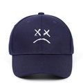 Sad boy face embroidery on navy blue cotton baseball cap with curved brim - Navy Blue