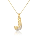 Detail of two-tone gold and silver letter J pendant with micro-pave cubic zirconia crystals - Letter J