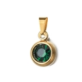 Macro detail of 6mm gold stainless steel charm with a brilliant green round-cut gemstone - [Pinch Bail] May Emerald Green