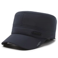 Men's navy blue quilted sports baseball cap with ear protection for winter - Flat Top / Navy Blue