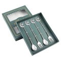 Silver 4-piece cutlery set with star and moon handles in a green gift box - All Steel Silver Moon Star 4pcs Gift Box