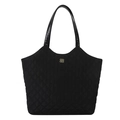 Schwarze gesteppte große Shopper-Tasche mit goldenem Logo und Schultergurten - Schwarz
