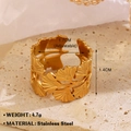 Minimalist 18K gold plated stainless steel ginkgo leaf open ring for women - Gold (760 Ginkgo Leaf)