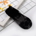 Elegant black floral lace low cut boat socks with translucent mesh and scalloped edges - One Size / Black