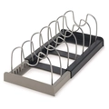 Adjustable gray kitchen drawer organizer with 7 stainless steel U-shaped pot lid racks - 7-Slot Stainless Steel Pot Rack