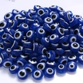 Flat round blue evil eye resin beads for DIY jewelry making and handmade accessories - Blue Black