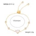 Gold stainless steel heart bracelet with zircon stones and adjustable chain length - 17+5cm / Gold Heart White Stone Pull(NMSB-E111-2)