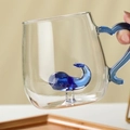 Creative glass mug with an internal blue whale figurine and matching blue handle - Whale