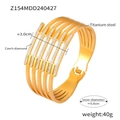 Gold plated multi-layer stainless steel open bangle with sparkling cubic zirconia crystals - Z154-Hollow Multi-layer Stripes-Gold Color
