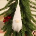 Close-up of a knitted Christmas gnome hanging on pine branches with red berries - Knitted Hanging White Style A