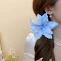 Elegant light blue fabric floral hair clip with silk petals for a soft feminine look - 35# Duckbill Clip - Blue - Light Blue Lily Style
