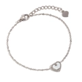 Elegante bracciale in acciaio argento con ciondolo a cuore in conchiglia bianca e perline - Bracciale a Cuore con Conchiglia Singola / Color Acciaio