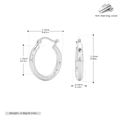 Technical detail of 925 sterling silver twisted hoop earrings with precise measurements - 925 Silver Plated White Gold 20mm
