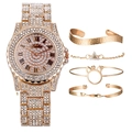 Detailed set featuring a luxury gold quartz watch with rhinestones and four elegant bracelets - Style 2-Gold Watch & 4 Pieces (Bowknot Box)