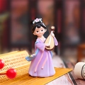 Chinese style resin figurine of lady in purple playing lute with antique background - Small Lute Player