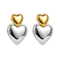 Minimalist heart-shaped stud earrings featuring a chic gold and silver two-tone finish - Gold Silver Color Block Nested Stereo Heart Stud Earrings (ZE0643)