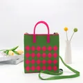 Strick-Tote-Bag in Grün und Magenta mit Rautenmuster und abnehmbarem Schultergurt - Grün Rosarot Raute