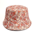 Detail of floral print bucket hat with intricate flower patterns and quality stitching - Orange Red Pastoral Floral (Style N)