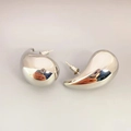 Minimalist polished silver water drop stud earrings with a glossy metallic mirror finish - E1428-Silver Solid (4.3*2.4cm)
