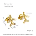 18K gold plated stainless steel airplane stud earrings with sparkling rhinestone wings - Airplane