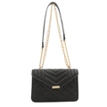 Klassische schwarze Stepptasche mit goldener Kette und rechteckiger Metallschnalle - Schwarz