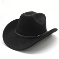 Cappello da cowboy western classico in camoscio nero con fascia in pelle intrecciata marrone - M(56-59CM) / Nero (Camoscio)