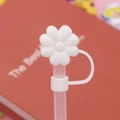 White flower silicone straw cover cap for 8-10mm straws with anti-lost ring design - White Flower / 10mm