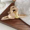 Elegant gold metal hair claw clip with iridescent heart opal finish in soft pink and white - Yellow Heart Hair Claw