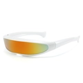 Futuristic white wrap-around sports sunglasses with orange gradient reflective lenses - White Frame Red Mirrored Lens