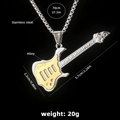 Silver and gold guitar pendant necklace in stainless steel with detailed product dimensions - Guitar No.6 + 70cm Steel Chain
