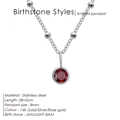 Elegant silver stainless steel necklace with round 8mm red birthstone pendant for women - January Red (Red Rhinestone) / Silver