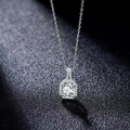 Elegant silver necklace with square cubic zirconia pendant on dark textured background - Steel Color Necklace (8983-1)