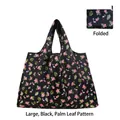 Foldable black grocery bag with pink flamingo and green palm leaf patterns - Large - Black Small Palm Leaf