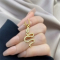 Retro snake pendant necklace in 18K gold plated copper with shimmering white zircons - 0616-Gold Snake Pave Zirconia