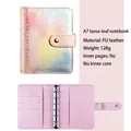 Carnet A7 rose macaron en cuir PU avec classeur à 6 anneaux et fentes cartes - Couverture Seule (Sans Recharge) / Dégradé Rose Jaune Bleu