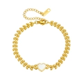 Bracelet chaîne en épi doré en acier inoxydable avec incrustation cœur blanc - Bracelet Coeur Épi de Blé (M804)