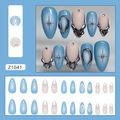 Faux ongles amande dégradé bleu ciel avec lignes métalliques et breloques étoiles - Étoile Glaciaire (Style Colle)