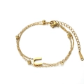 Double-layered golden stainless steel chain bracelet featuring a letter U pendant - Letter U