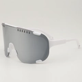 White sports sunglasses with silver mirrored lenses and anti-fog ventilation holes - White Frame Silver Mirror