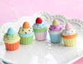 Set of five miniature resin cupcakes in various colors for DIY crafts and decor - Large Raspberry Cupcake - Mixed Colors