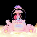 Pink My Melody carriage snow globe with light-up function and floating snow ornament - MK Medium 80 Snowfall + Color Light / 2073 Pink Rabbit (My Melody)