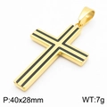 Pendentif croix en acier inoxydable doré à rayures noires, 40x28mm pour collier unisexe - Style C - Argent Or (Sans Chaîne)