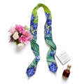 Floral oil painting style silk headband featuring Van Gogh Iris art with pink roses - Iris