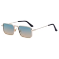 Classic square gold metal sunglasses featuring blue to orange gradient lenses and black tips - Gold Frame / Grey Brown Lens