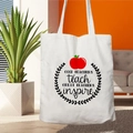 White Teacher Life canvas tote bag featuring Good Teachers inspire apple print design - STD67-C (Inspire Teachers)