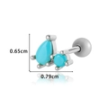 Stainless steel screw back stud earring with turquoise teardrop zircon 0.65cm high - Silver Blue (0174-5#)